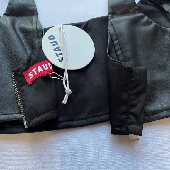 NWT STAUD BLACK CROPPED WELLS FAUX-LEATHER TANK TOP - Picture 7 of 8